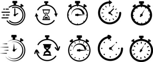 Clock line icon set, clock and stopwatch collection vector