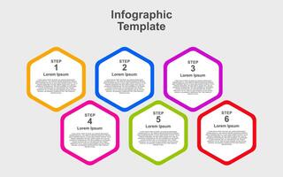 6 step infographic template with white and colorful background. vector