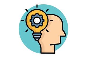 Skills icon. colored outline icon style. head with light bulb and gear. icon related to motivation. success elements illustration vector