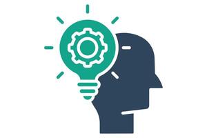 Skills icon. solid icon style. head with light bulb and gear. icon related to motivation. success elements illustration vector