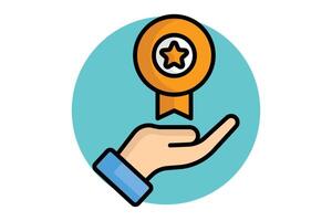 Benefits icon. colored outline icon style. hand with medal. icon related to motivation. success elements illustration vector