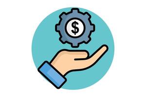 Compensation icon. colored outline icon style. hand with gear and dollar. icon related to motivation. success elements illustration vector