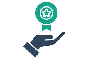 Benefits icon. solid icon style. hand with medal. icon related to motivation. success elements illustration vector