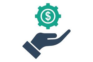 Compensation icon. solid icon style. hand with gear and dollar. icon related to motivation. success elements illustration vector