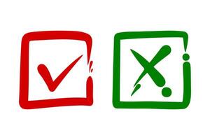 Tick and cross signs. Checkmark OK and X icons. vector