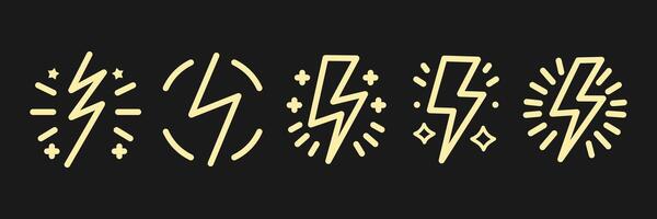 Creative collection of lightning and thunder symbols designed for weather-themed graphics and illustrations in various styles vector
