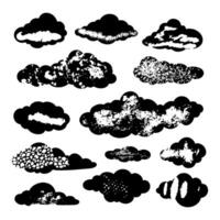 illustration of a collection of doodle clouds on a white background. vector