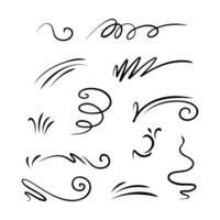 Elegant hand-drawn decorative swirls and lines create artistic flair suitable for various design projects and crafts vector
