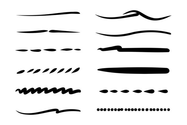 Set of hand drawn underline.