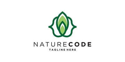 logo design combination of code and leaves, nature, technology, logo design , symbol, icon, idea, creative. vector