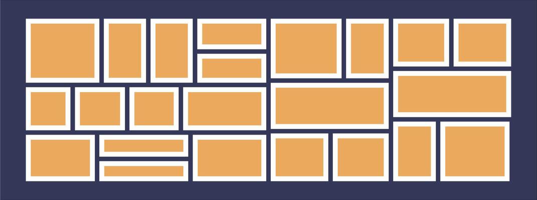 Pictures or photos frame collage, page grid layout abstract photo frames and digital photo wall template