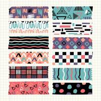 Geometric shapes design washi tape with swatches seamless repeat patterns vector
