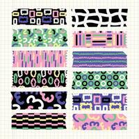 Geometric lines colorful shapes design cute washi tapes with swatches seamless repeat patterns vector