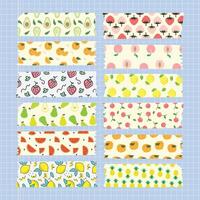 Washi tapes fruits with swatches seamless repeat patterns vector