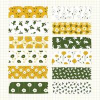 Washi floral tapes with swatches seamless repeat patterns vector