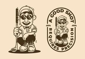 a good shot requires precision. Vintage golfer character holding a stick in two type vector