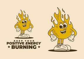 The Mascot character illustration of fire flame in standing pose in 2 type vector