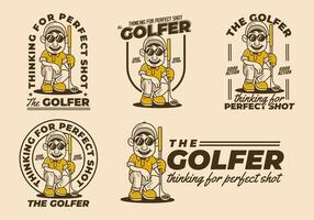 The golfer, waiting for perfect shot. 5 type of Retro character of golfer man holding a golf stick vector