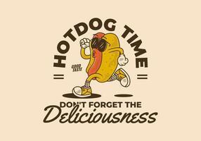 Vintage retro character of hot dog in running pose, suitable for t shirt print vector