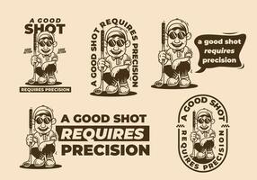 a good shot requires precision. Vintage golfer character holding a stick in 5 style vector