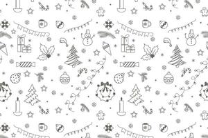 Set of Christmas minimalistic Christmas elements in doodle style on white background. Seamless holiday background of hand drawn Christmas elements. Abstract winter festive winter holiday background vector
