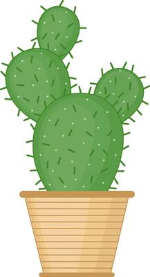 Green Cactus Flower in Pot Illustration