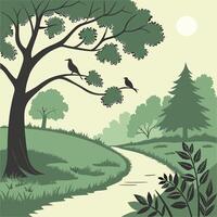 A cartoon illustration of a path through a forest vector