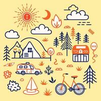 Camping and hiking icons set vector