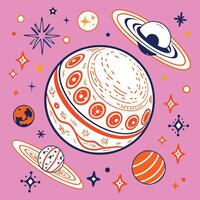 An illustration of the planets and stars in space vector