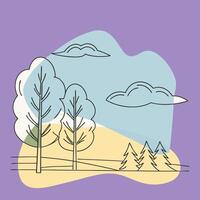A cartoon illustration of trees and clouds vector