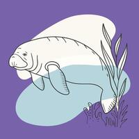 A manatee swimming in the water with plants vector