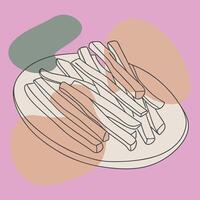 A drawing of fries on a plate vector