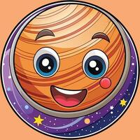 Cartoon planet with a smiling face and stars vector