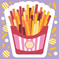 French fries in a bucket sticker vector