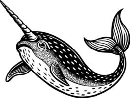 An illustration of a narwhal with a horn vector