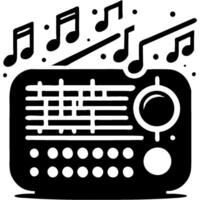 Portable radio playing a melody in monochrome. Simple minimalistic image in black ink drawing on white background vector