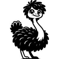 Fluffy female Australian emu in monochrome. Simple minimalistic image in black ink drawing on white background vector