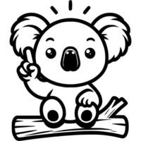 Fluffy Australian koala has an idea and is giving a thumbs up gesture in monochrome. Simple minimalistic image in black ink drawing on white background vector
