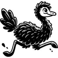 Fast running Australian emu in monochrome. Simple minimalistic image in black ink drawing on white background vector