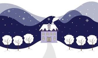 House Or Cabin And Trees Covered With Snow In Winter vector