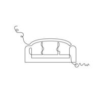 one line art sofa illustration. line art, one continuous line, simple, hand drawn and sketch style. for icons, symbols, signs or logos vector