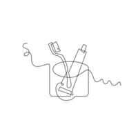 one line art toothbrush and toothpaste illustration. line art, one continuous line, simple, hand drawn and sketch style. for icons, symbols, signs or logos vector