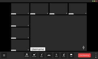 In a virtual meeting environment, empty participant boxes highlight the absence of attendees while a highlighted username indicates the active speaker. This setup reflects remote communication. vector
