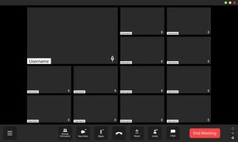 Virtual meeting grid with multiple blank participants displayed on a dark interface during a morning or afternoon online session vector