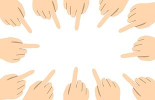A circle of pointing hands converging towards a blank center in a creative representation of attention and direction vector