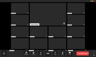 A digital meeting platform displays an empty grid where usernames appear, reflecting a moment of anticipation before the discussion begins. The interface signifies online collaboration. vector