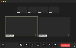 In a virtual meeting setting, usernames are displayed prominently on empty feeds, highlighting attendees and interactive features during online collaboration. vector