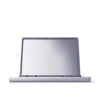 3D cartoon laptop computer isolated. Render notebook LCD display mock up with blank screen. Mobile computer device icon vector