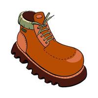 Stylish Brown Hiking Boot that Features a Durable Sole for Extra Support and Comfort. sketch illustration. tourism. vector