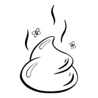 A cartoonish pile of excrement with flies buzzing around it in an engaging illustration vector